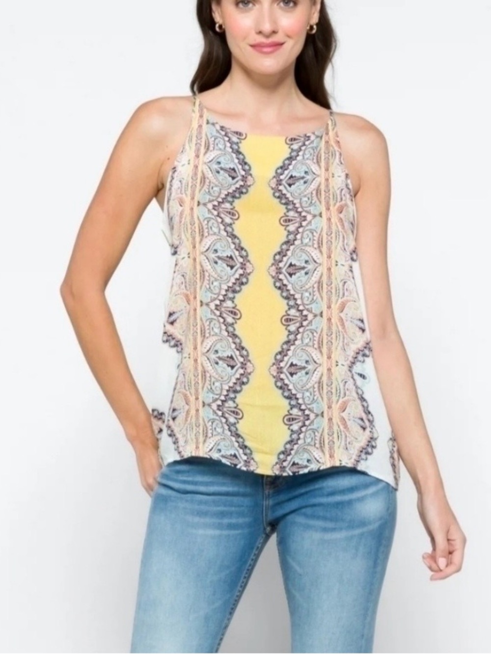Sleeveless Yellow Paisley Halter-Cami